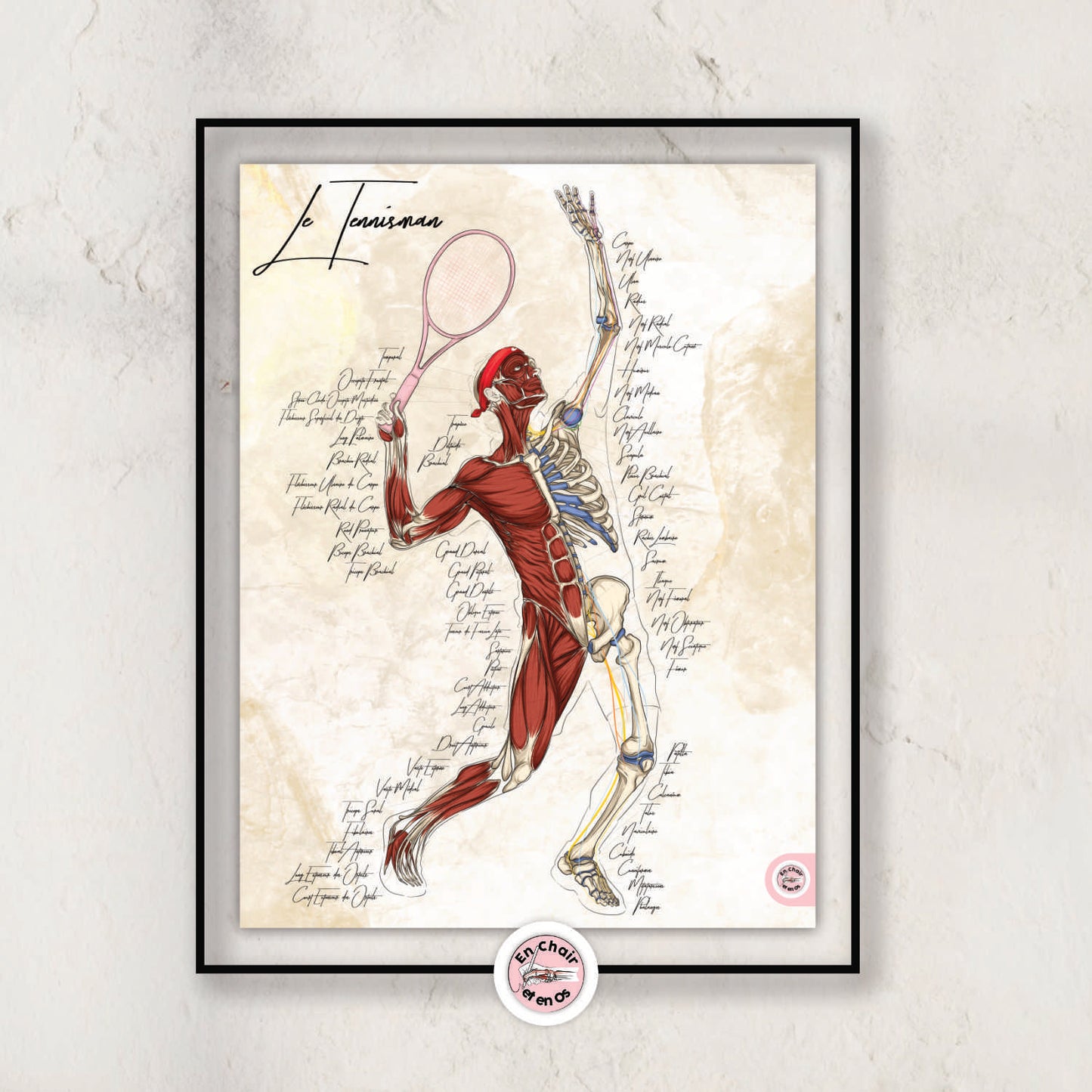 Planche anatomique du tennis En Chair et en Os décoration pour cabinet médical