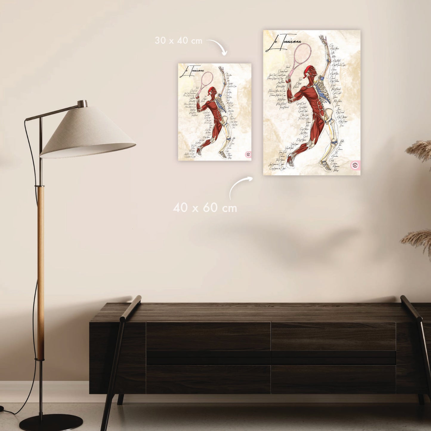 Planche anatomique du tennis  En Chair et en Os décoration pour cabinet médical