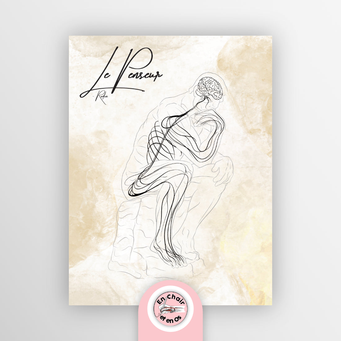 Planche anatomique du penseur de rodin version neurologie En Chair et en Os décoration pour cabinet médical